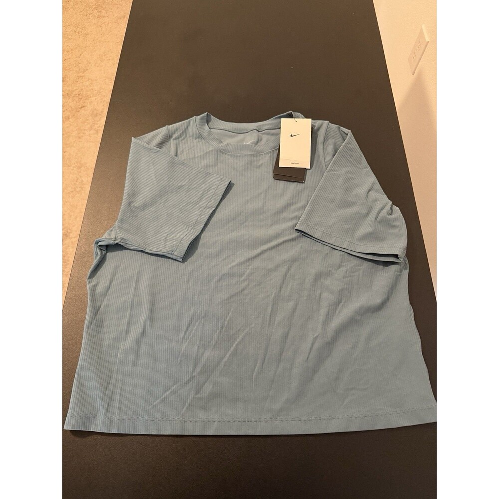 Nike Zenvy Dri-FIT Ribbed Training Top Womens XL Blue Athleisure T-shirt NWT